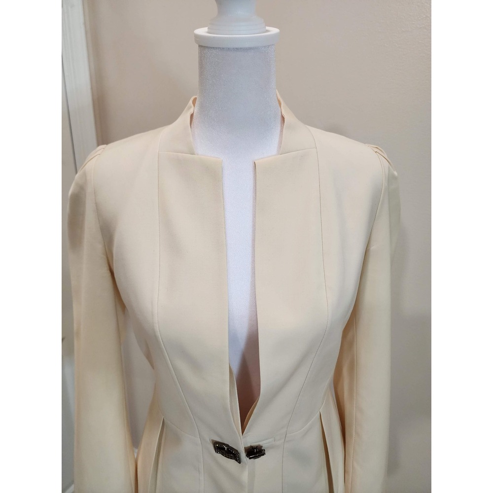 MICHAA South Korea Luxury Peplum Blazer Cream Puff Shoulder Crystal Hardware XS